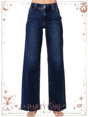 Women's Wide Leg High Rise Straight Leg Jeans Stretch Denim Pants
